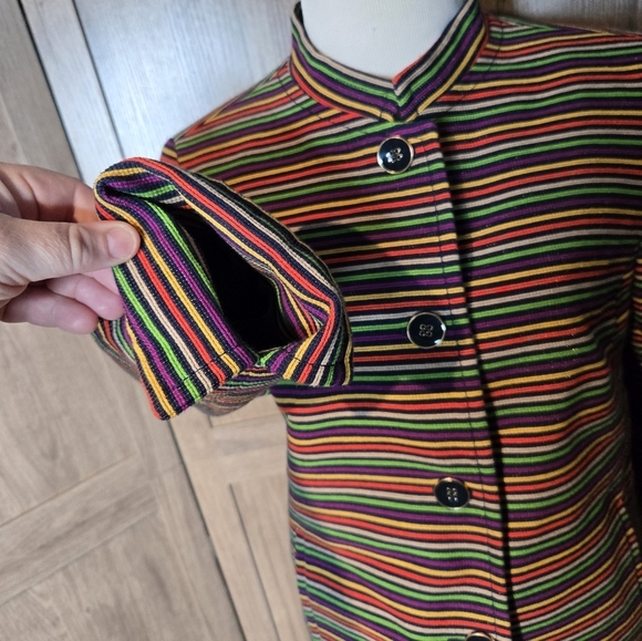 Talbots Womens Rainbow Colorful Striped Mandarin Collar Blazer Jacket - Picture 11 of 16